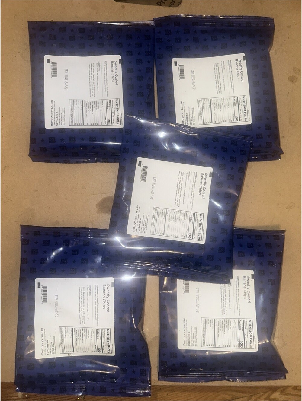 4 Patriots Emergency Survival Food Sweetly Coated Banana Chips set of 5 pouches